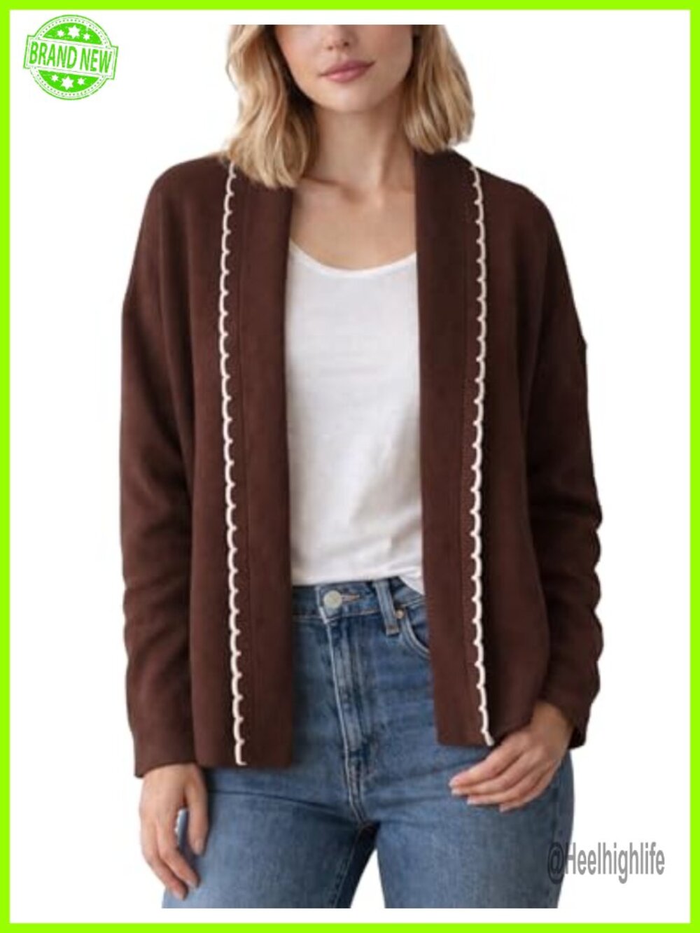 Open Front Knit Cardigan Shawl Collar Long Sleeve Relaxed Fit